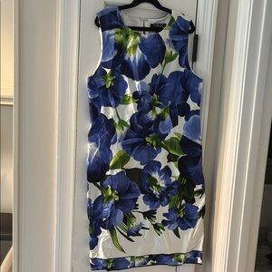 Andrea Jovine Blue and Green Floral Midi Dress